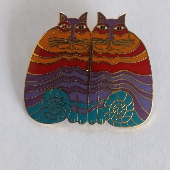 Lauren Burch Rainbow Cats Vintage Cloissane Enamel Gold Plated Pin/Brooch - Picture 2 of 7